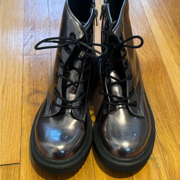 Primark Purple Metallic Grunge Festival Goth 90s Lace Up Combat Rain Boots - Picture 3 of 6